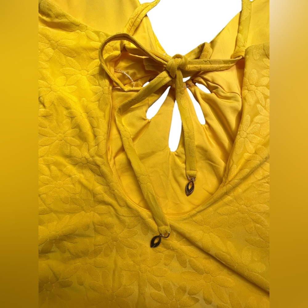 TRINA TURK yellow Joplin Jacquard Cutout Plunge One-Piece Swimsuit plus Size 14 - Picture 10 of 16